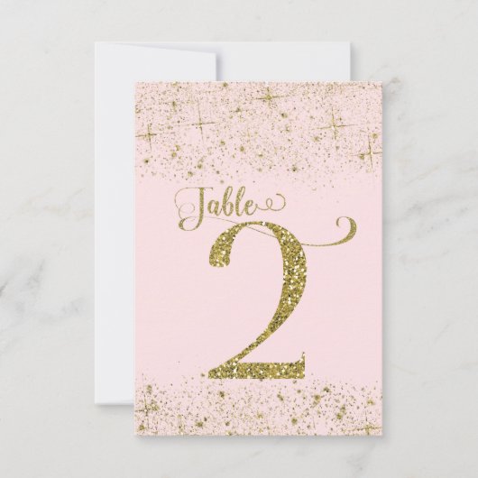 Rosafarben Gold Glitter Tischkarten Nummer 2 Einladung (Vorderseite)