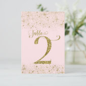 Rosafarben Gold Glitter Tischkarten Nummer 2 Einladung (Stehend Vorderseite)