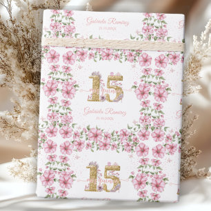 Rosafarben Golden Mis Quince Quinceañera  Geschenkpapier