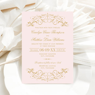 Rosafarben-goldene Hochzeit mit Schriftrolle Einladung