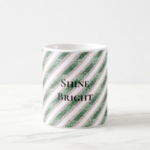 Rosafarben Grün Glitzerstreifen Weihnachten Kaffeetasse