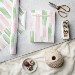 Rosafarben Grün Weiße Streifen Geburtstag Geschenkpapier
