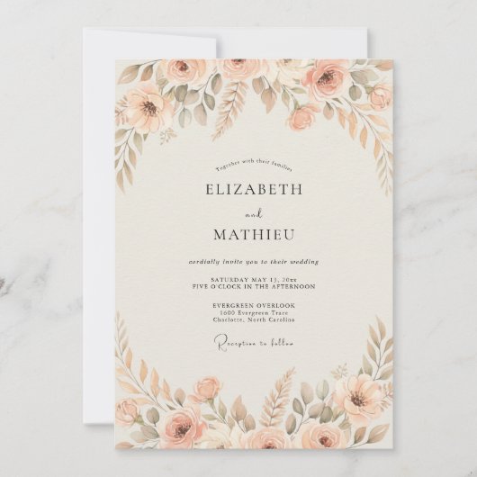 Rosafarben Hochzeit mit Wildblumen Einladung (Vorderseite)