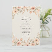 Rosafarben Hochzeit mit Wildblumen Einladung (Stehend Vorderseite)