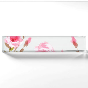 rosafarbene Aquarell-Rose florale Boho-Blüte Namensplakette