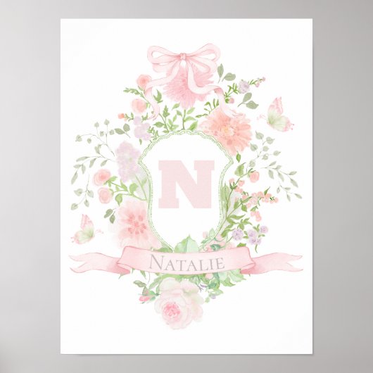rosafarbene Blumen Initiale Name Mädchen Poster (Vorne)