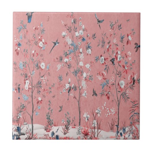 Rosafarbene Chinoiserie  Fliese (Vorderseite)