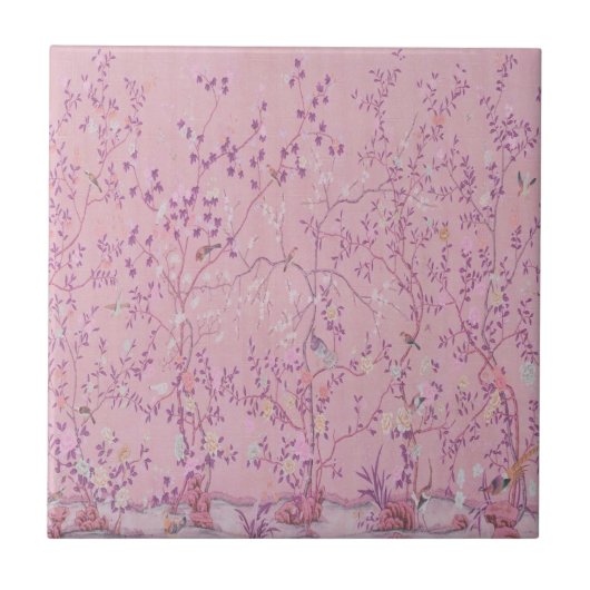 Rosafarbene Chinoiserie Fliese (Vorderseite)