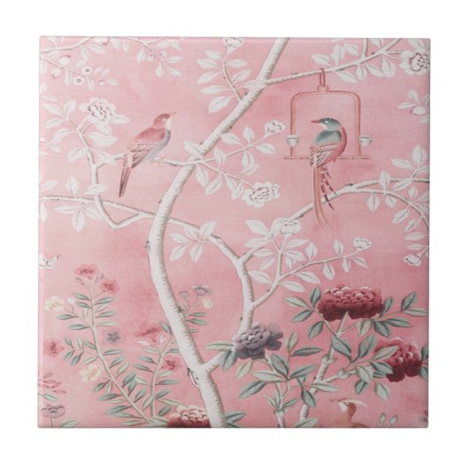 Rosafarbene Chinoiserie Fliese (Vorderseite)
