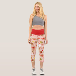 rosafarbene Cottagecore-Croissant-Picknickkorb Capri Leggings