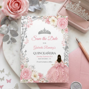 Rosafarbene Rosen Golden Quinceañera Save the Dat Date