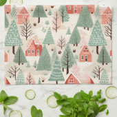 Rosafarbene Sage Rosa Kiefernfische Dächer und Bäu Geschirrtuch (Gefaltet)