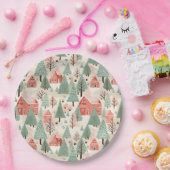 Rosafarbene Sage Rosa Kiefernfische Dächer und Bäu Pappteller (Party)