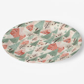 Rosafarbene Sage Rosa Kiefernfische Dächer und Bäu Pappteller (Schrägansicht)