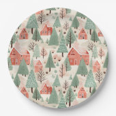 Rosafarbene Sage Rosa Kiefernfische Dächer und Bäu Pappteller (Vorderseite)