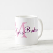 rosafarbene Schleife Monogramm Brautjungfer modern Kaffeetasse (VorderseiteRechts)