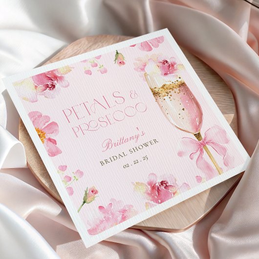 Rosafarbene Schleife Petals Prosecco Brautparty Serviette