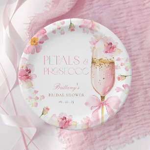 Rosafarbene Schleifen-Blüten Prosecco-Brautjungfer Pappteller