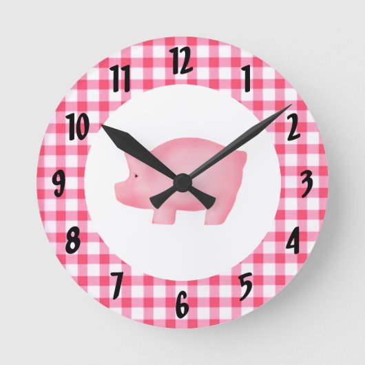 Rosafarbene Schweine-Wanduhr Runde Wanduhr (Vorderseite)