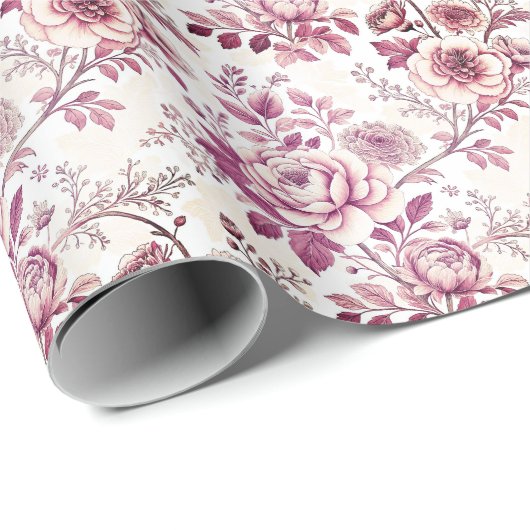 rosafarbene und dunkelrote Blumen Geschenkpapier (Rolleneckpunkt)