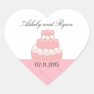 Rosafarbene und weiße Hochzeitstorte Save the Date Herz-Aufkleber