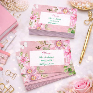 rosafarbene Visitenkarte mit Blumenmuster Magnetische Visitenkarte