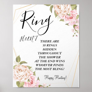 rosafarbene Wasserfarbe-Rosen-Ring-Brautparty-Spie Poster