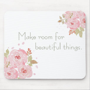 Rosafarbene Wasserfarben-Rose Boho Shabby Chic Flo Mousepad