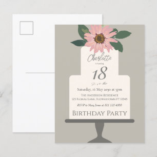 Rosafarbener Blumenkuchen Geburtstagsfeier  Postkarte