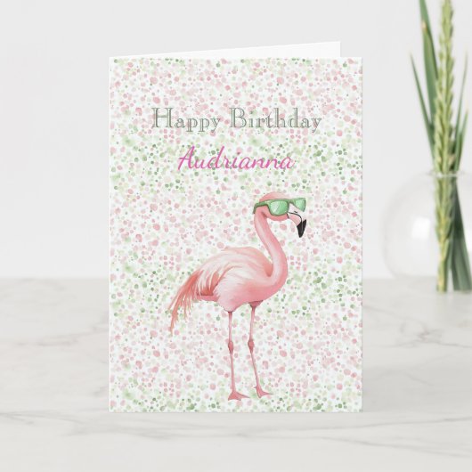 Rosafarbener Flamingo Geburtstag Karte (Vorderseite)