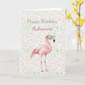 Rosafarbener Flamingo Geburtstag Karte (Gelbe Blume)