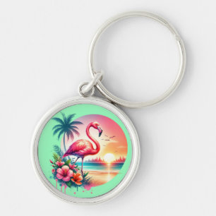 Rosafarbener Flamingo Sonnenuntergang Clipart-9393 Schlüsselanhänger