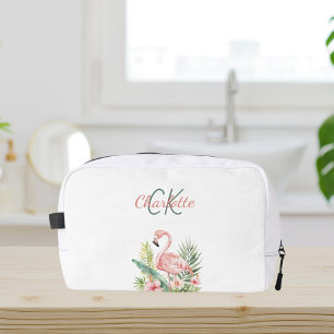 Rosafarbener Flamingo tropischer Sommer Monogramm Waschbeutel