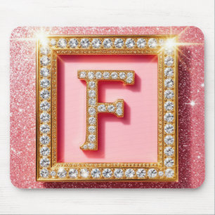 Rosafarbener Glitter-Diamant-Anfangsbuchstabe F Go Mousepad
