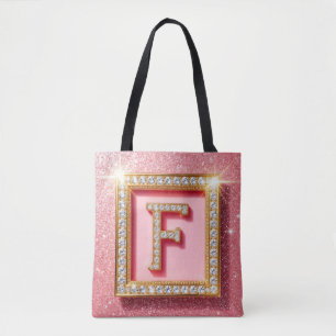 Rosafarbener Glitter-Diamant-Anfangsbuchstabe F Go Tasche