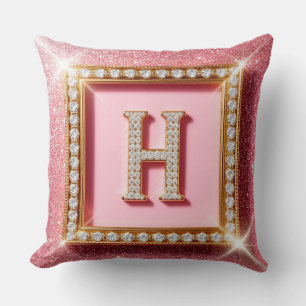Rosafarbener Glitter-Diamant-Initial H mit Goldrah Kissen