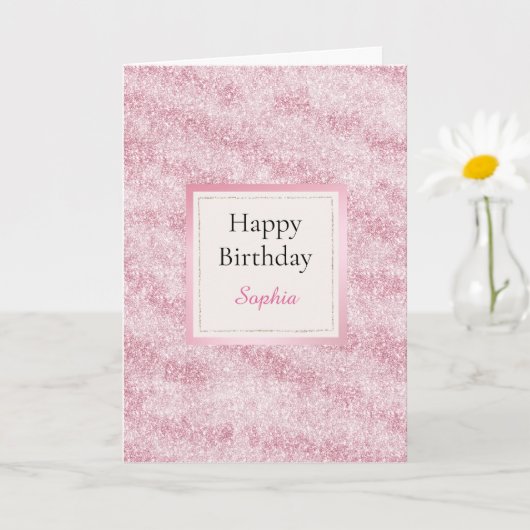 Rosafarbener Glitter-Geburtstag Karte (Kleine Pflanze)