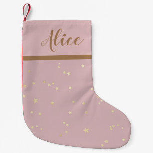 rosafarbener Goldstern-Faux-Folie-Monogramm-Christ Kleiner Weihnachtsstrumpf