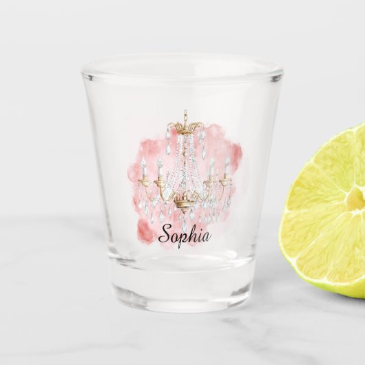 Rosafarbener Kristalllüster Schnapsglas (Vorderseite)