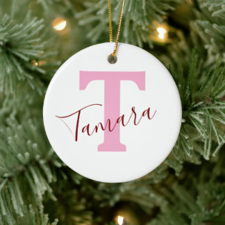 Rosafarbener Monogramm-Weihnachtsschmuck | Benutze Keramik Ornament