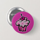 rosafarbener Punk-Totenkopf-Cupcake Button (Vorne & Hinten)