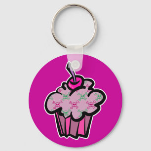 rosafarbener Punk-Totenkopf-Cupcake Schlüsselanhänger
