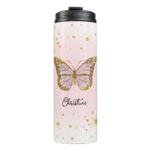rosafarbener Schmetterling mit individuellem Namen Thermosbecher