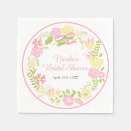 Rosafarbener und gelber Blumenkranz Brautparty Serviette