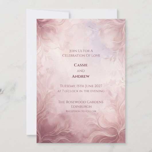 Rosafarbenes abstraktes florales Marmor-Hochzeit Einladung (Vorderseite)