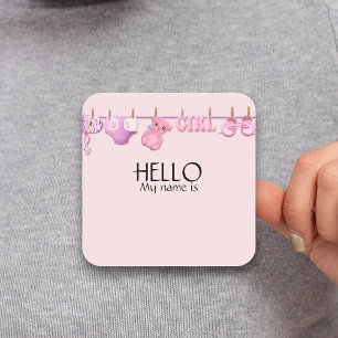 Rosafarbenes Babyparty-Name-Tag  Quadratischer Aufkleber
