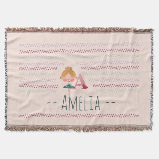 Rosafarbenes Ballerina "A" Monogramm Name Decke (Vorderseite)