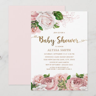 Rosafarbenes Blumen-Babymädchen-Baby-Shower-Skript Einladung