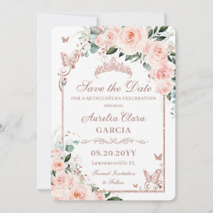 Rosafarbenes Blumen Sweet 16 Rosen-Gold Quinceañer Save The Date