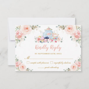 Rosafarbenes Blumen-Teeparty-Babyausstatter-Shower RSVP Karte
